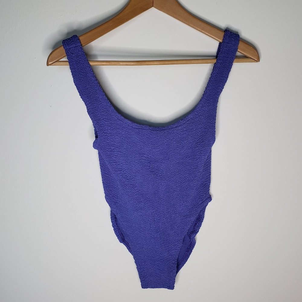Hunza G Purple Crinkle One Piece Swimsuit One Size